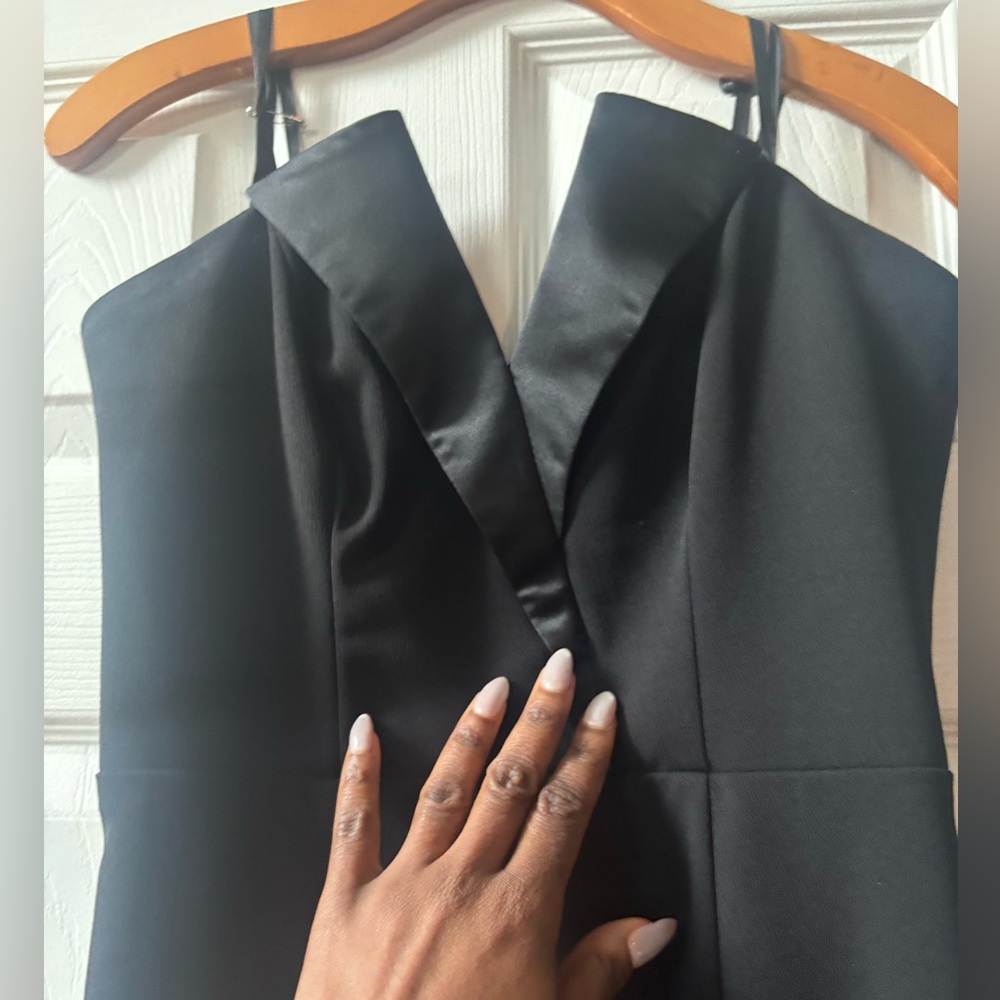 Betsy &Adams Elegant Black Satin Dress